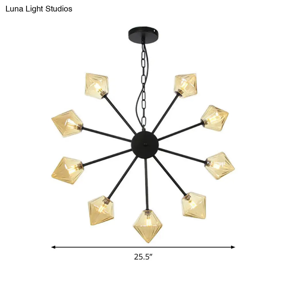 Modern Pyramid Chandelier Lamp: Amber Glass 9 Hanging Lights In Black