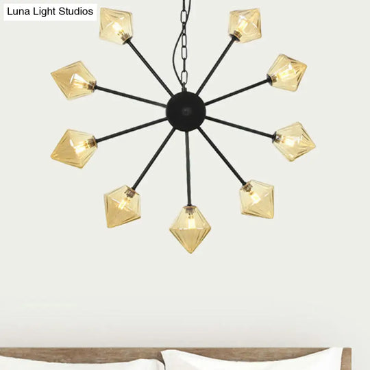 Modern Pyramid Chandelier Lamp: Amber Glass 9 Hanging Lights In Black