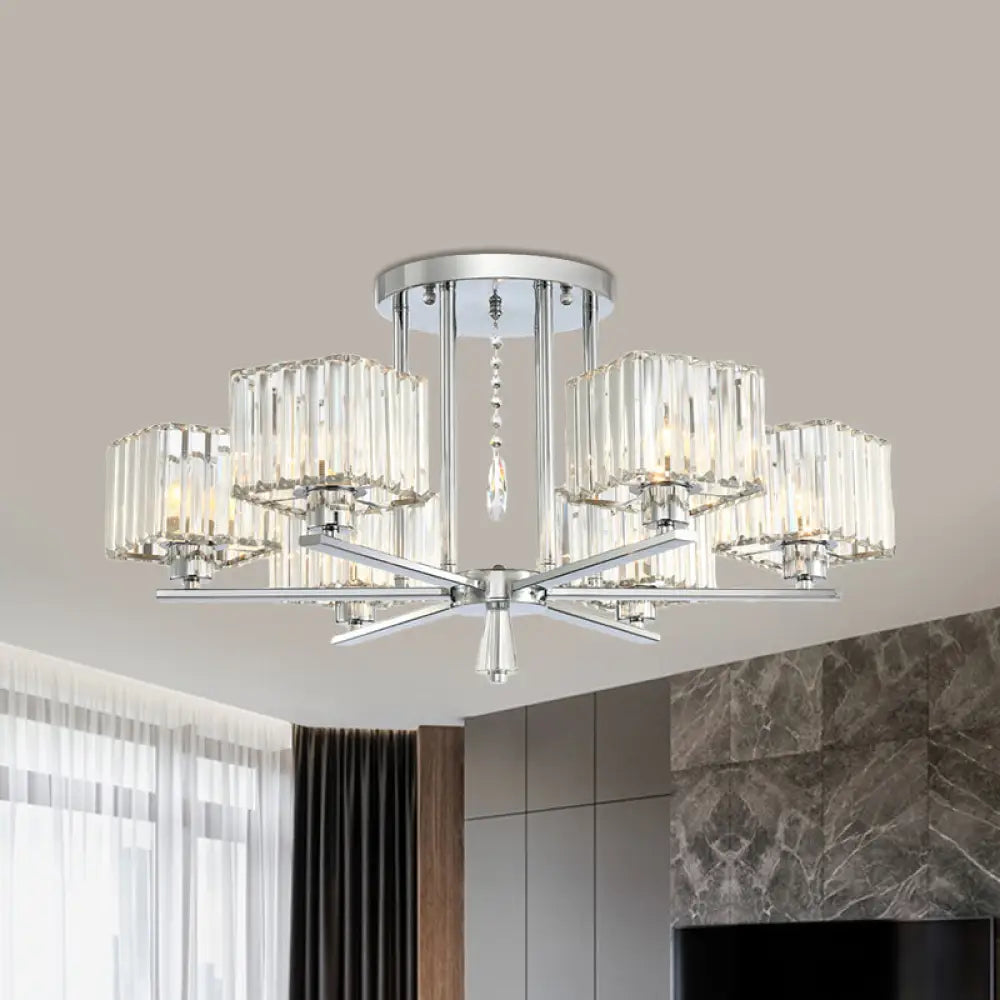 Modern Radial Design Chandelier With 6/8 Clear Crystal Bulbs And Cubic Shade Ceiling Lighting 6 /
