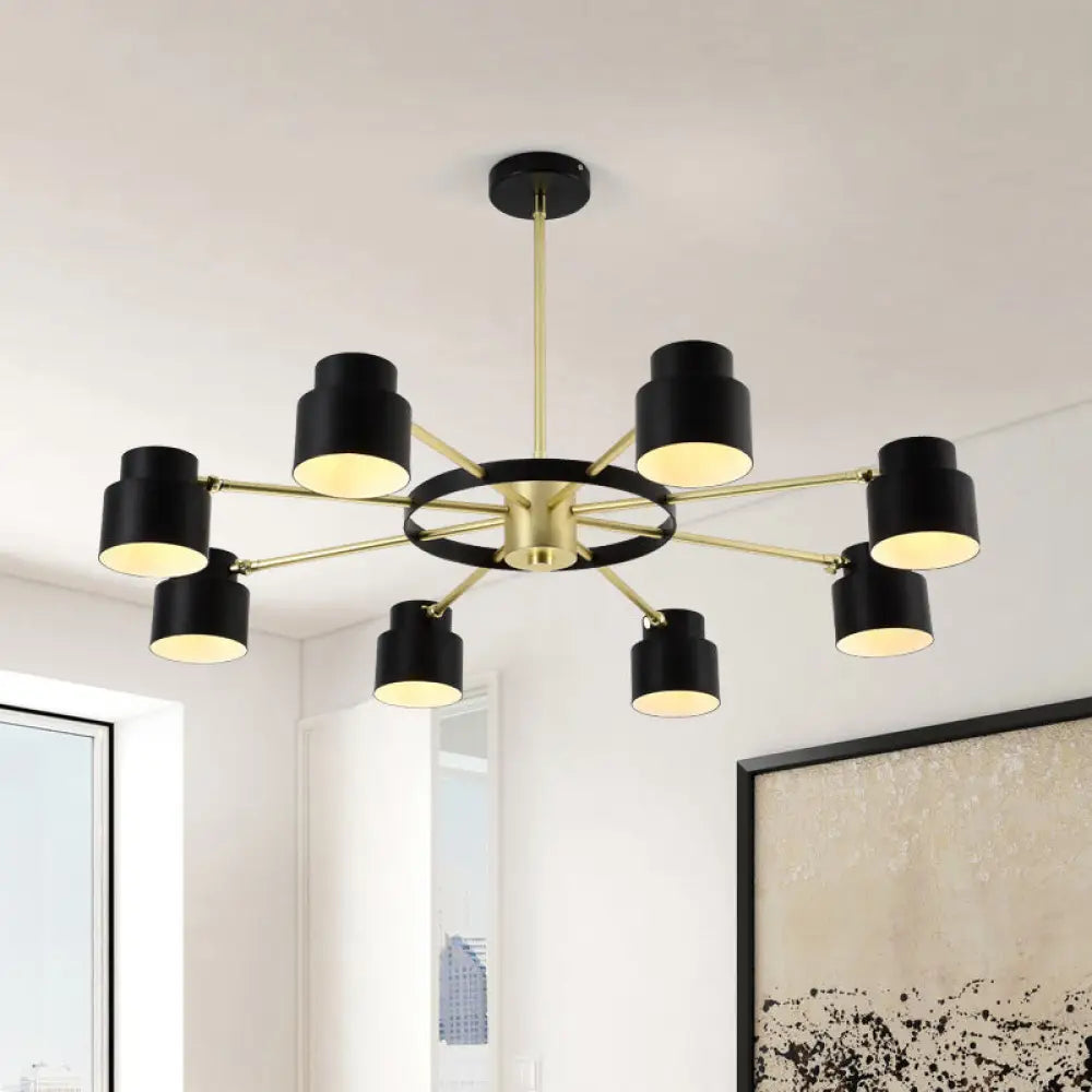 Modern Radial Pendant Chandelier - 6/8 Lights Metal Hanging Light For Bedroom Black/White 8 / Black