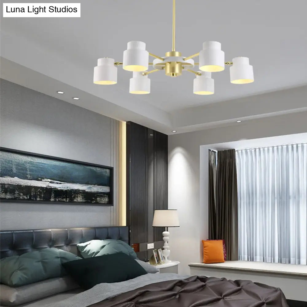 Modern Radial Pendant Chandelier - 6/8 Lights Metal Hanging Light For Bedroom Black/White