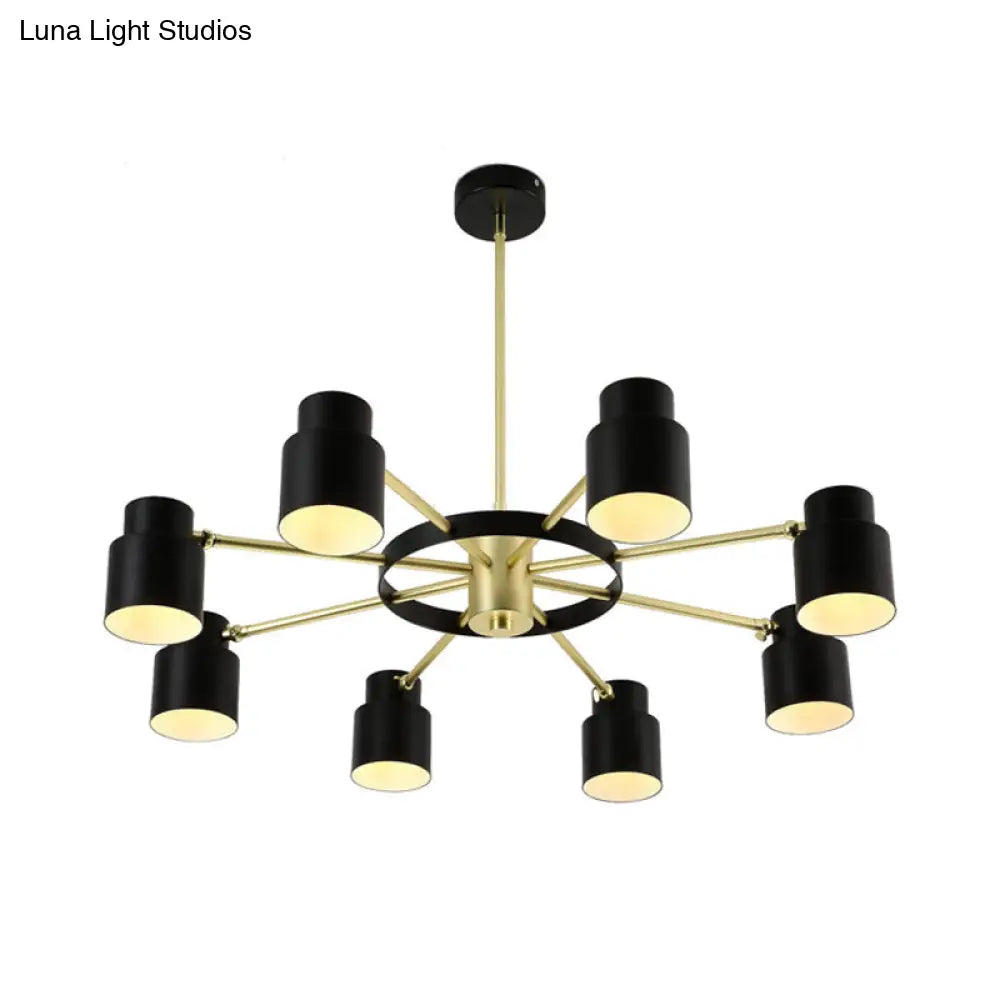 Modern Radial Pendant Chandelier - 6/8 Lights Metal Hanging Light For Bedroom Black/White