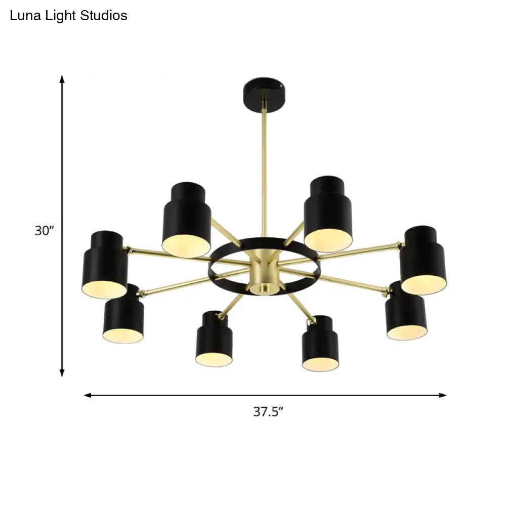 Modern Radial Pendant Chandelier - 6/8 Lights Metal Hanging Light For Bedroom Black/White