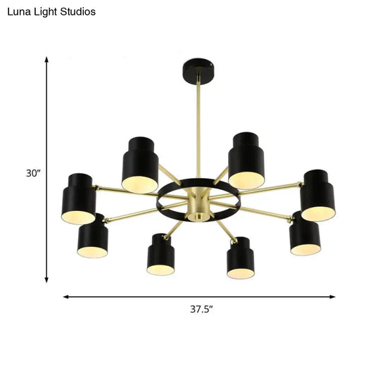 Modern Radial Pendant Chandelier - 6/8 Lights Metal Hanging Light For Bedroom Black/White