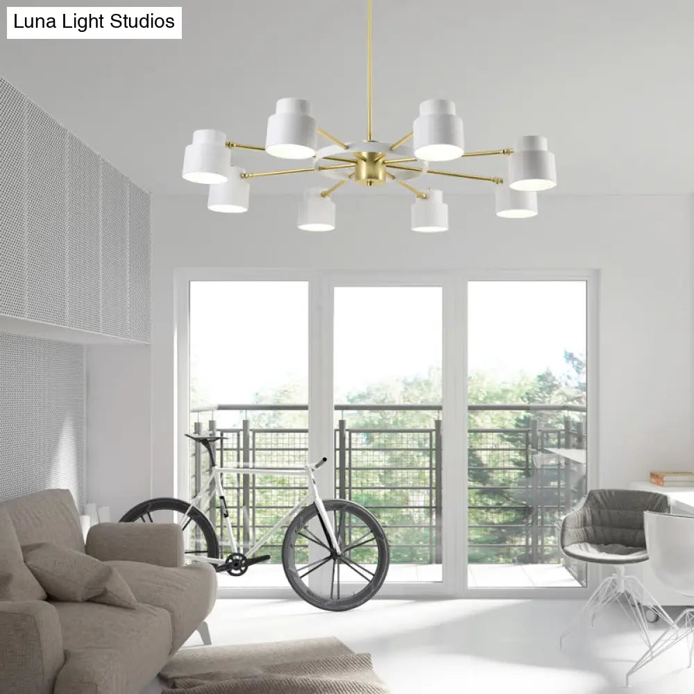 Modern Radial Pendant Chandelier - 6/8 Lights Metal Hanging Light For Bedroom Black/White