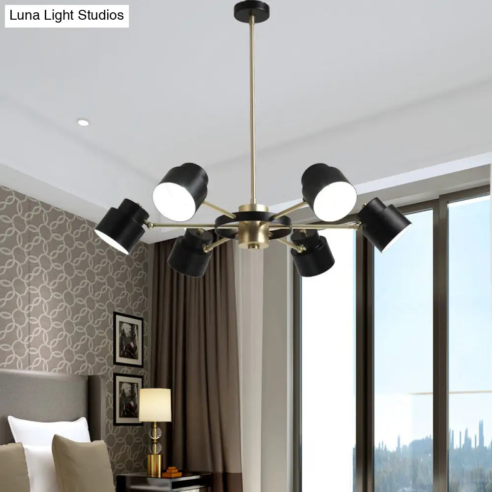 Modern Radial Pendant Chandelier - 6/8 Lights Metal Hanging Light For Bedroom Black/White