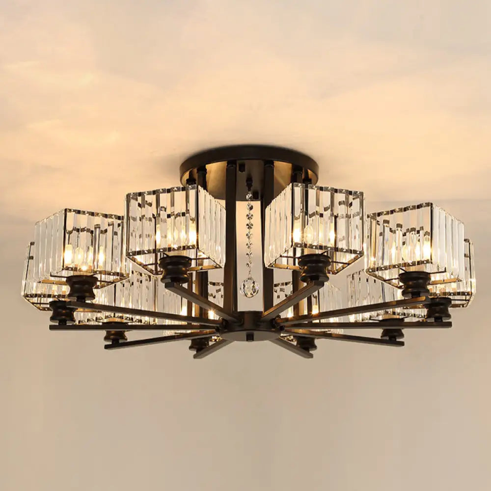 Modern Radial Suspension Light - Metallic Chandelier With K9 Crystal Shade For Living Room 10 /