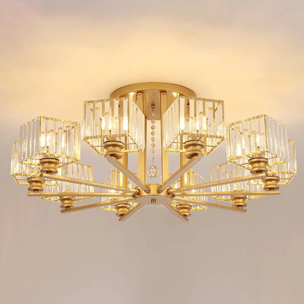 Modern Radial Suspension Light - Metallic Chandelier With K9 Crystal Shade For Living Room 10 / Gold