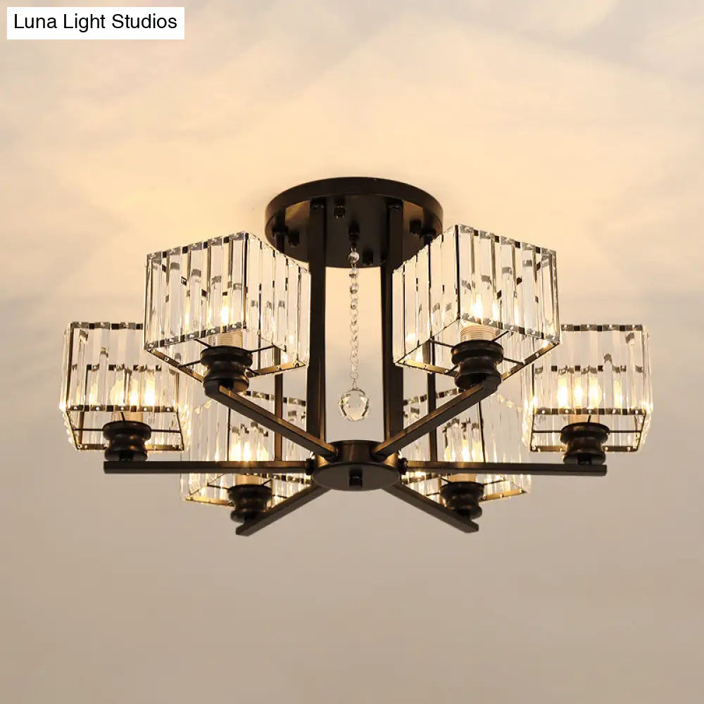 Modern Radial Suspension Light - Metallic Chandelier With K9 Crystal Shade For Living Room