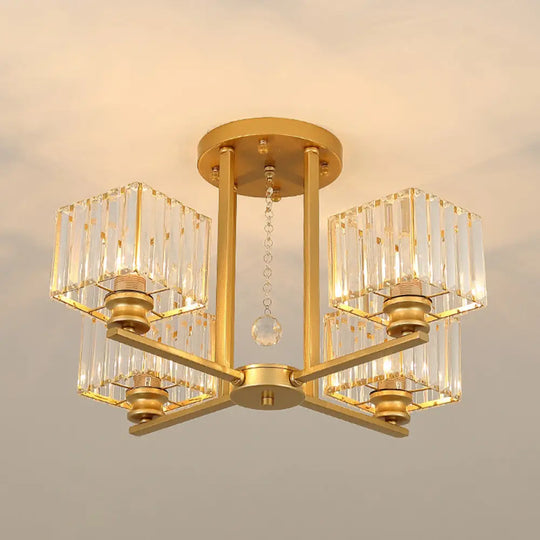 Modern Radial Suspension Light - Metallic Chandelier With K9 Crystal Shade For Living Room 4 / Gold