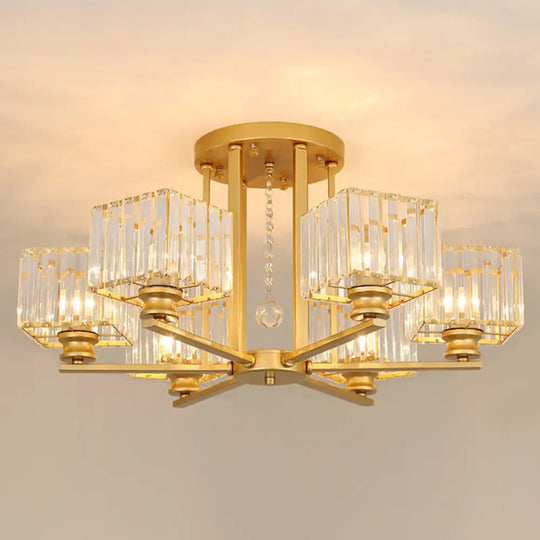 Modern Radial Suspension Light - Metallic Chandelier With K9 Crystal Shade For Living Room 6 / Gold