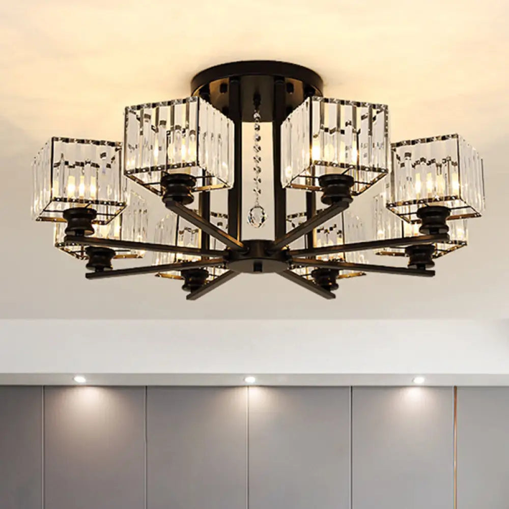 Modern Radial Suspension Light - Metallic Chandelier With K9 Crystal Shade For Living Room 8 / Black