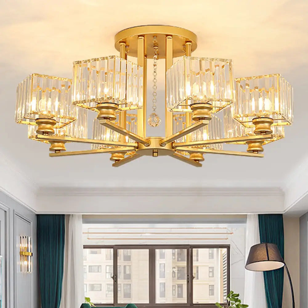 Modern Radial Suspension Light - Metallic Chandelier With K9 Crystal Shade For Living Room 8 / Gold