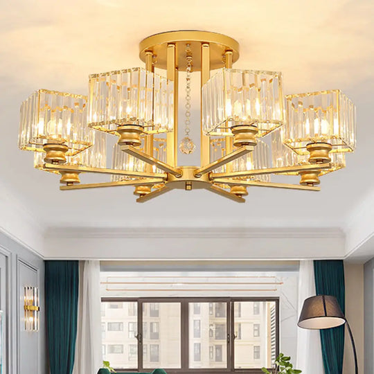 Modern Radial Suspension Light - Metallic Chandelier With K9 Crystal Shade For Living Room 8 / Gold