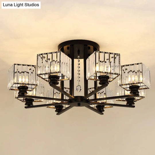 Modern Radial Suspension Light - Metallic Chandelier With K9 Crystal Shade For Living Room