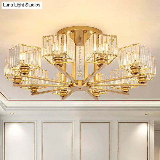 Modern Radial Suspension Light - Metallic Chandelier With K9 Crystal Shade For Living Room