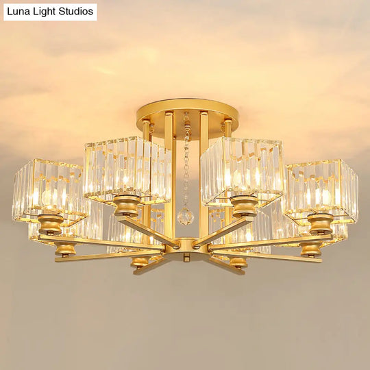 Modern Radial Suspension Light - Metallic Chandelier With K9 Crystal Shade For Living Room