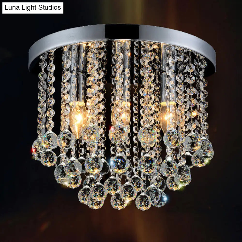 Modern Rain Crystal Flushmount Light Fixture - 3 Bulbs Silver