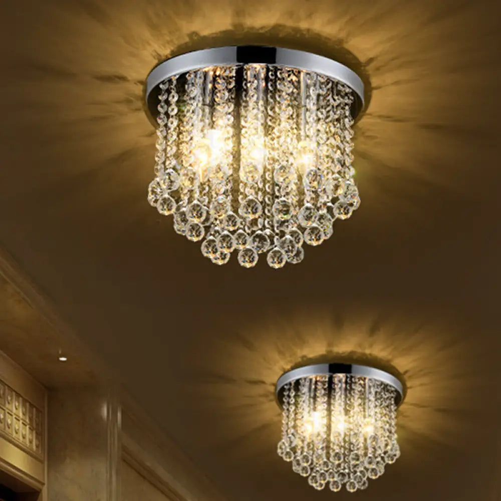 Modern Rain Crystal Flushmount Light Fixture - 3 Bulbs Silver