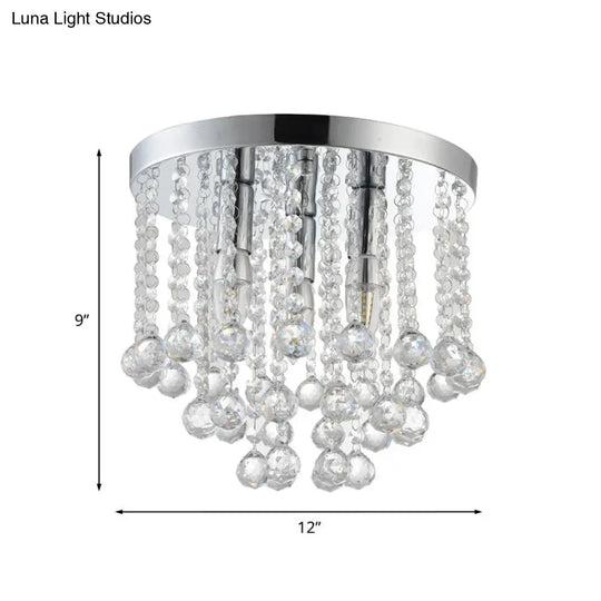 Modern Rain Crystal Flushmount Light Fixture - 3 Bulbs Silver