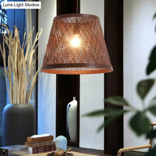 Modern Rattan Cone Pendant Light For Dining Room - 1 Brown Kit