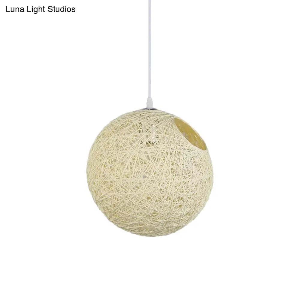 Modern Rattan Globe Pendant Light With Cut-Out Hole - Single-Bulb Ceiling Lamp In Blue/Pink/Red