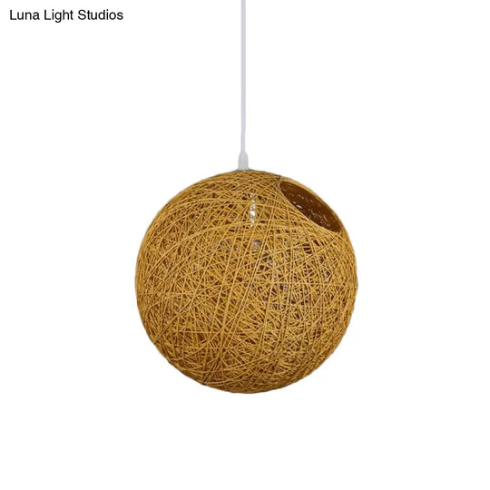 Contemporary Rattan Globe Suspension Light - Single-Bulb Blue/Pink/Red Pendant Lamp With Cut-Out