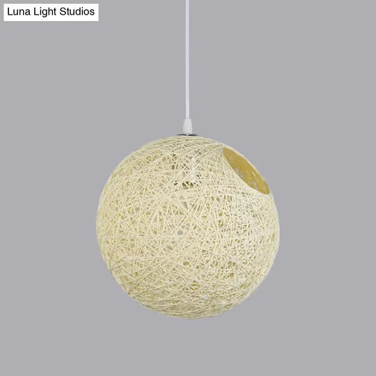 Contemporary Rattan Globe Suspension Light - Single-Bulb Blue/Pink/Red Pendant Lamp With Cut-Out