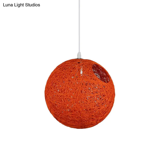 Contemporary Rattan Globe Suspension Light - Single-Bulb Blue/Pink/Red Pendant Lamp With Cut-Out