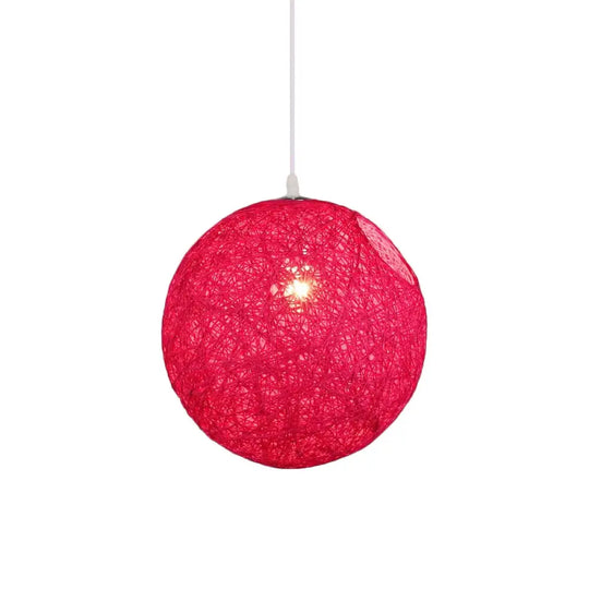 Modern Rattan Globe Pendant Light With Cut-Out Hole - Single-Bulb Ceiling Lamp In Blue/Pink/Red Red