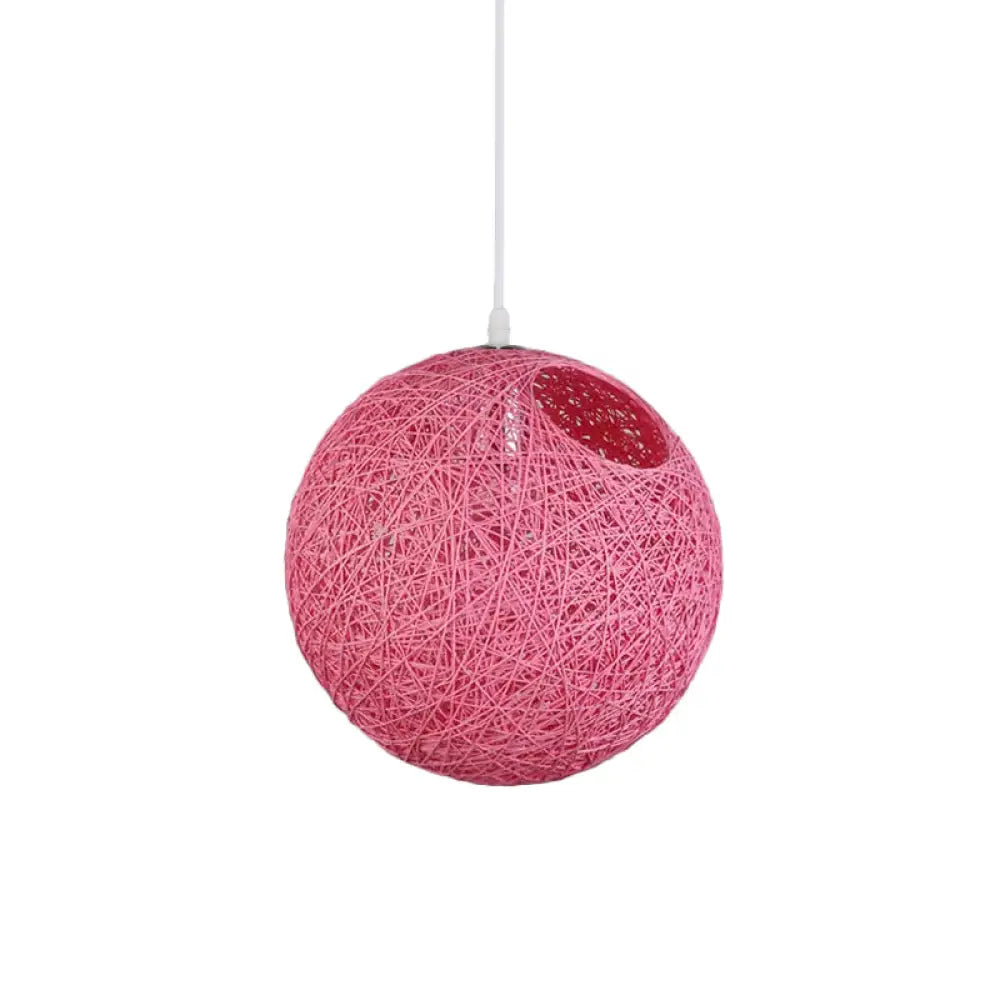 Modern Rattan Globe Pendant Light With Cut-Out Hole - Single-Bulb Ceiling Lamp In Blue/Pink/Red Pink