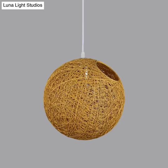 Contemporary Rattan Globe Suspension Light - Single-Bulb Blue/Pink/Red Pendant Lamp With Cut-Out