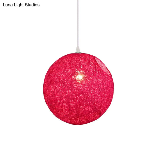 Contemporary Rattan Globe Suspension Light - Single-Bulb Blue/Pink/Red Pendant Lamp With Cut-Out