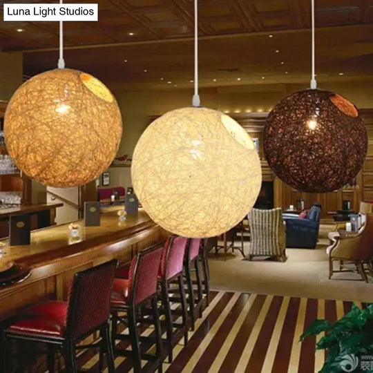 Contemporary Rattan Globe Suspension Light - Single-Bulb Blue/Pink/Red Pendant Lamp With Cut-Out