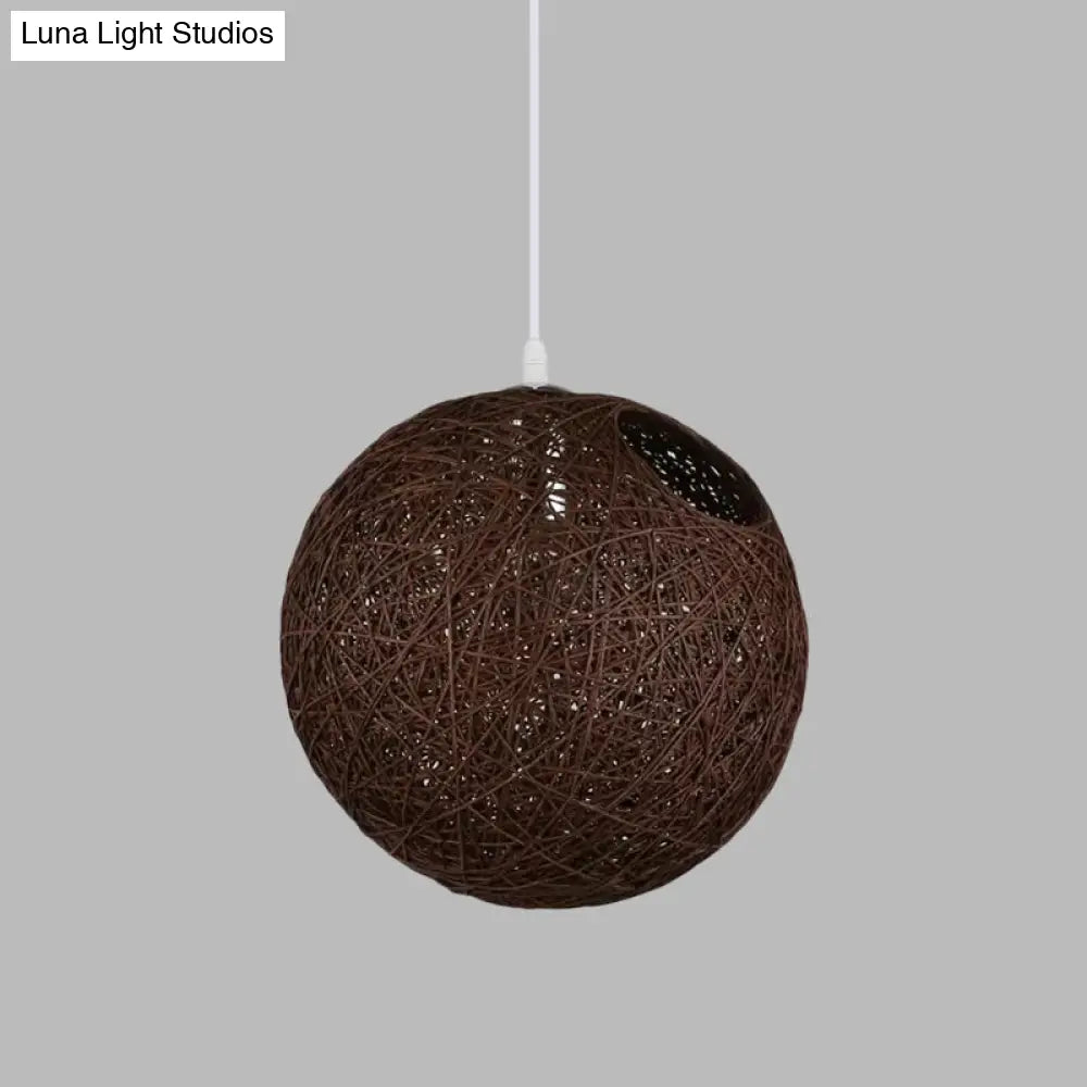 Contemporary Rattan Globe Suspension Light - Single-Bulb Blue/Pink/Red Pendant Lamp With Cut-Out