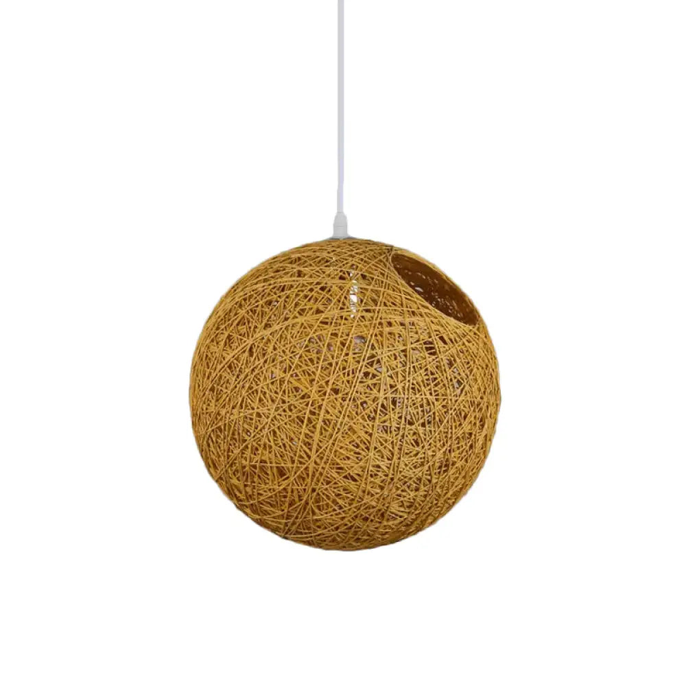 Modern Rattan Globe Pendant Light With Cut-Out Hole - Single-Bulb Ceiling Lamp In Blue/Pink/Red