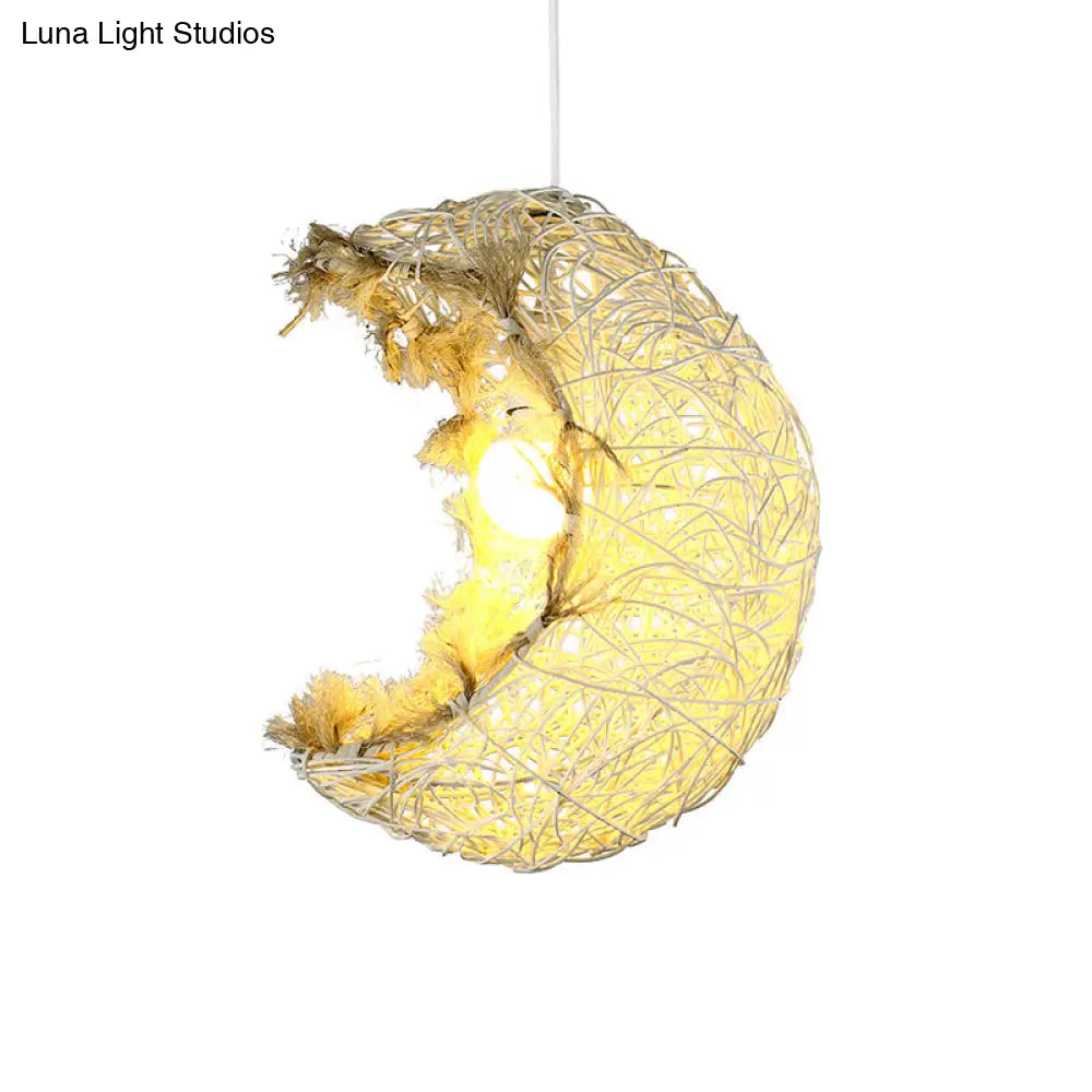 Modern Rattan Moon Shaped Hanging Lamp: Sleek Restaurant Lighting Fixture