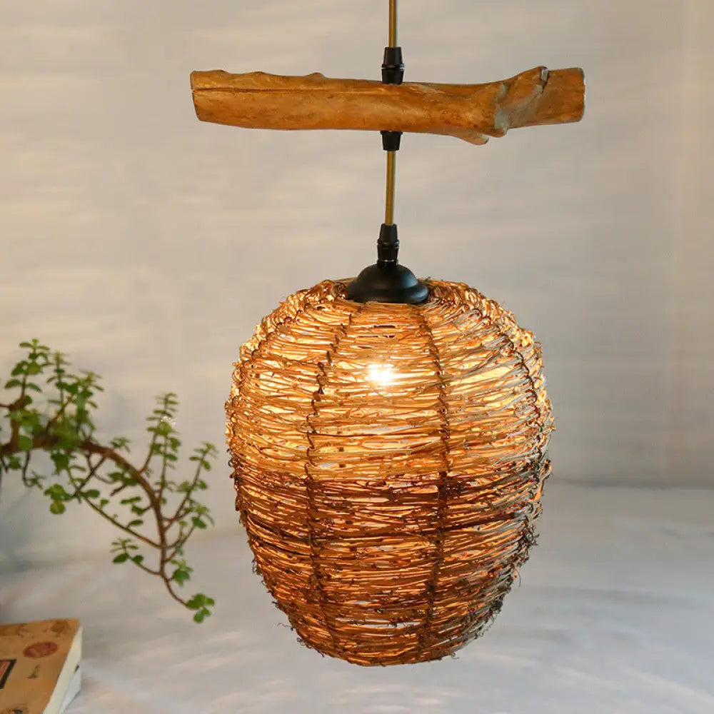 Modern Rattan Pendant Light: Brown Hanging Lamp For Dining Room