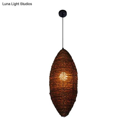 Modernist Cocoon Rattan Suspension Light - 1-Bulb Coffee Finish Pendant Lamp