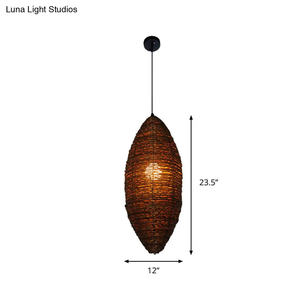 Modernist Cocoon Rattan Suspension Light - 1-Bulb Coffee Finish Pendant Lamp