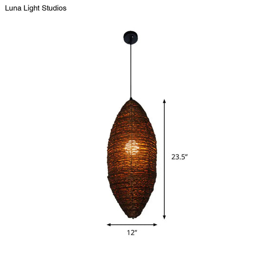 Modernist Cocoon Rattan Suspension Light - 1-Bulb Coffee Finish Pendant Lamp