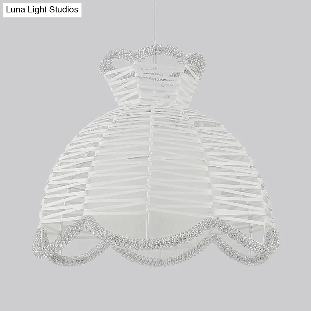 Modern Rattan Scalloped Pendant Lamp - White