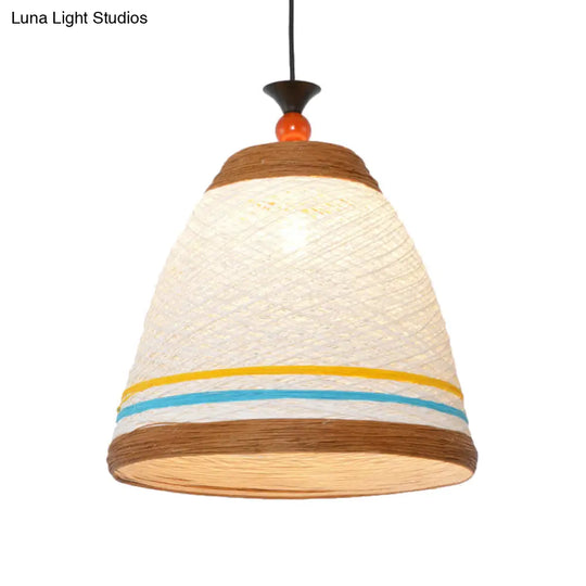 Modern Rattan Tapered Ceiling Lamp - 10’/14’/16’ Wide Yellow/Brown Pendant Light 1 Bulb