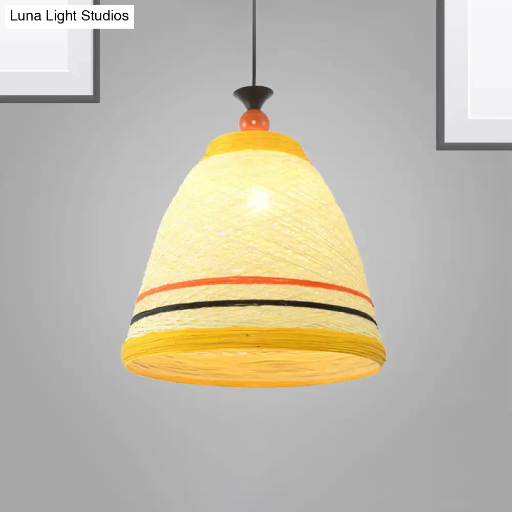 Modern Rattan Tapered Ceiling Lamp - 10’/14’/16’ Wide Yellow/Brown Pendant Light 1 Bulb