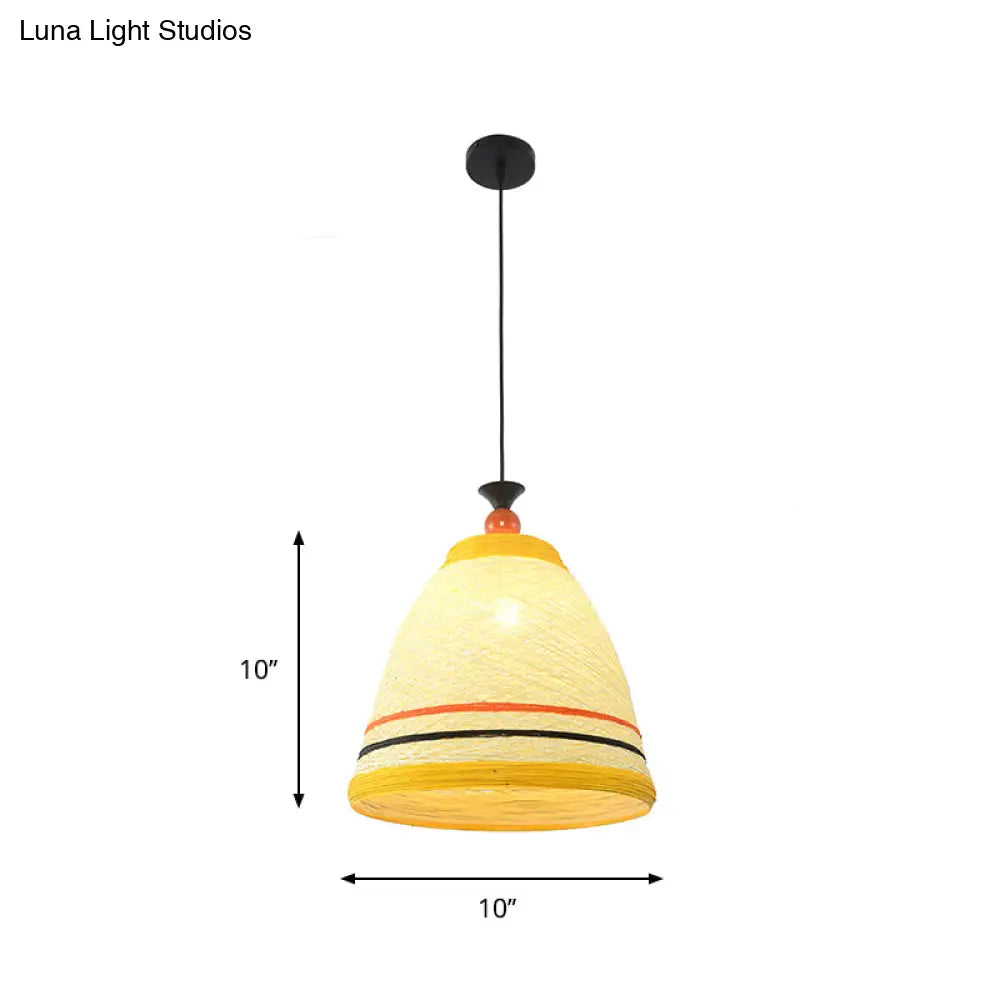 Modern Rattan Hanging Pendant Light - 10/14/16 Wide Tapered Ceiling Lamp 1 Bulb Yellow/Brown