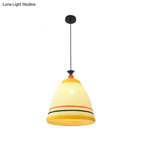 Modern Rattan Hanging Pendant Light - 10/14/16 Wide Tapered Ceiling Lamp 1 Bulb Yellow/Brown