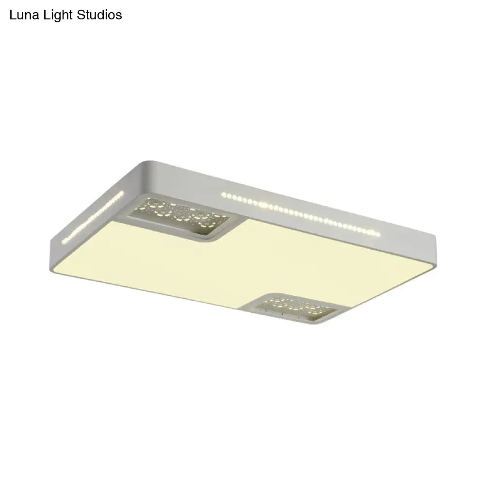 Modern Rectangle Ceiling Light Fixture: Acrylic White Led Flush Mount With Crystal Beaded Accent