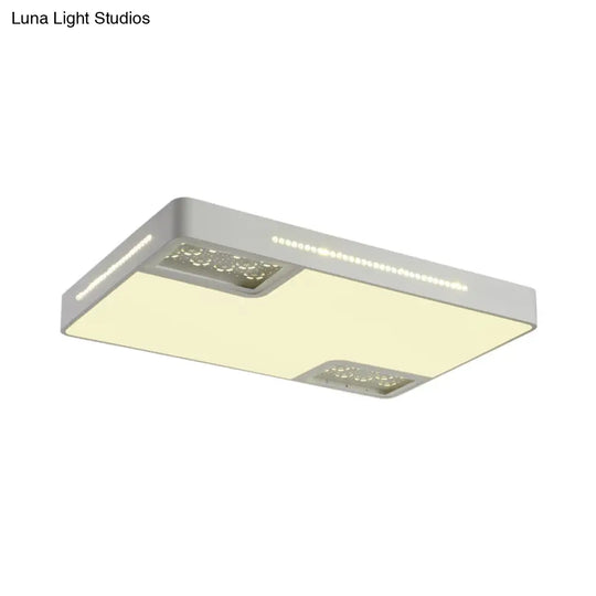 Modern Rectangle Ceiling Light Fixture: Acrylic White Led Flush Mount With Crystal Beaded Accent