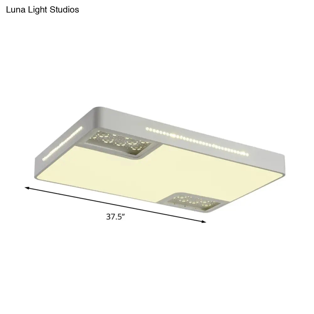 Modern Rectangle Ceiling Light Fixture: Acrylic White Led Flush Mount With Crystal Beaded Accent