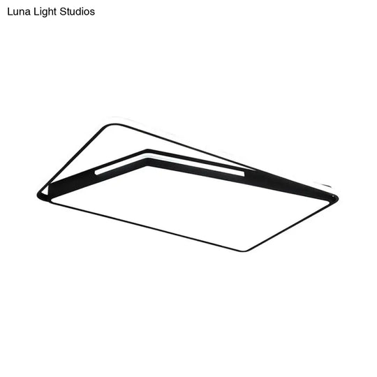 Modern Rectangle Ceiling Mounted Led Flush Light Fixture For Living Room - Black/White With